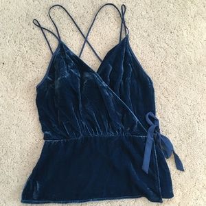 Turquoise Velvet Faux Wrap Shirt